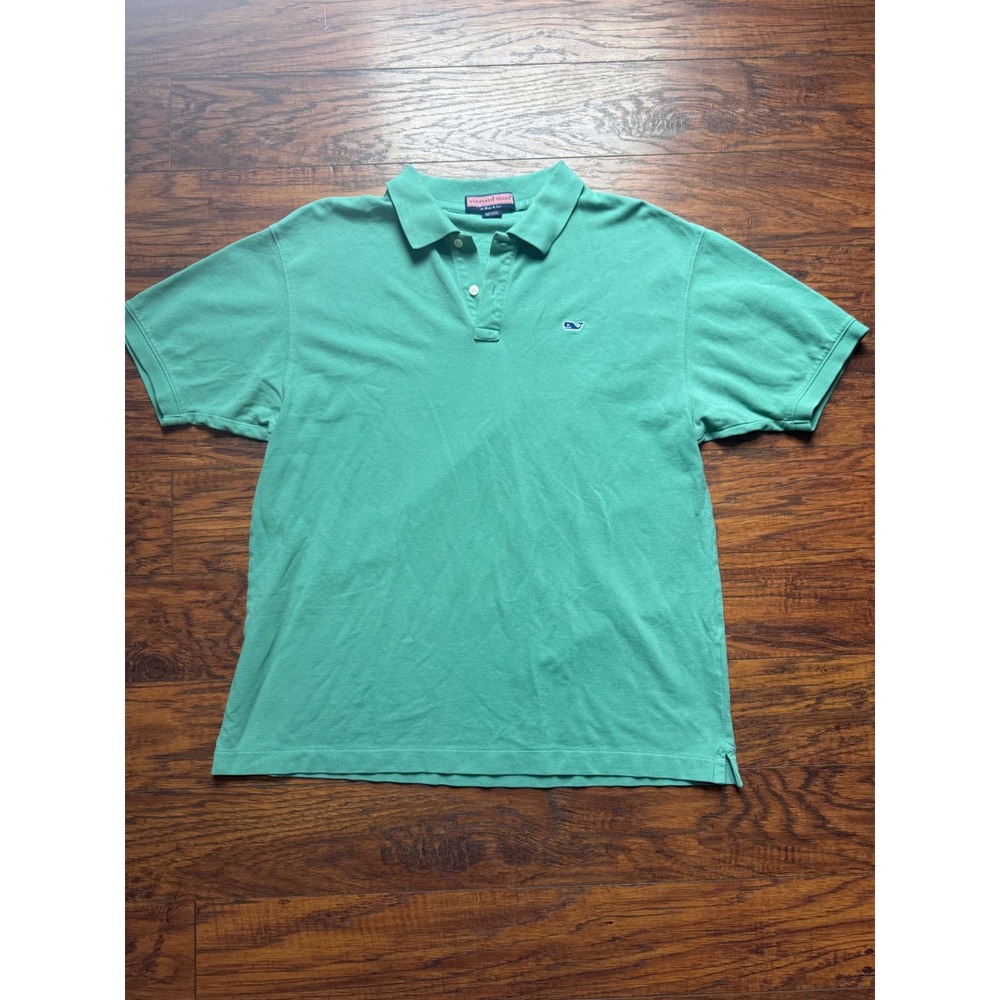 Vineyard Vines Mens XL Polo Shirt Green Short Sleeve Cotton Pique Whale Logo